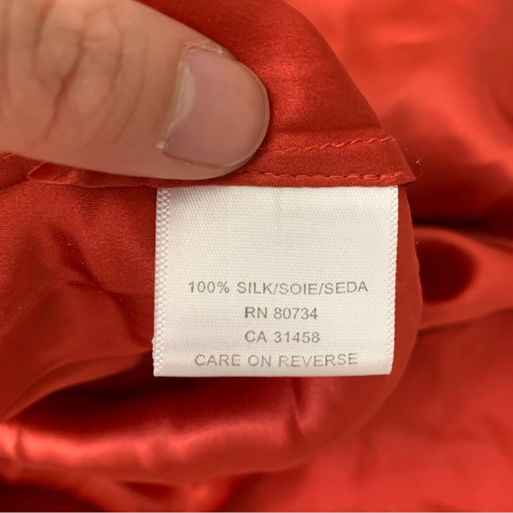 BCBGMaxAzria Red Gold Silk Runway Asymmetric Midi V Neck Dress - Picture 5 of 7